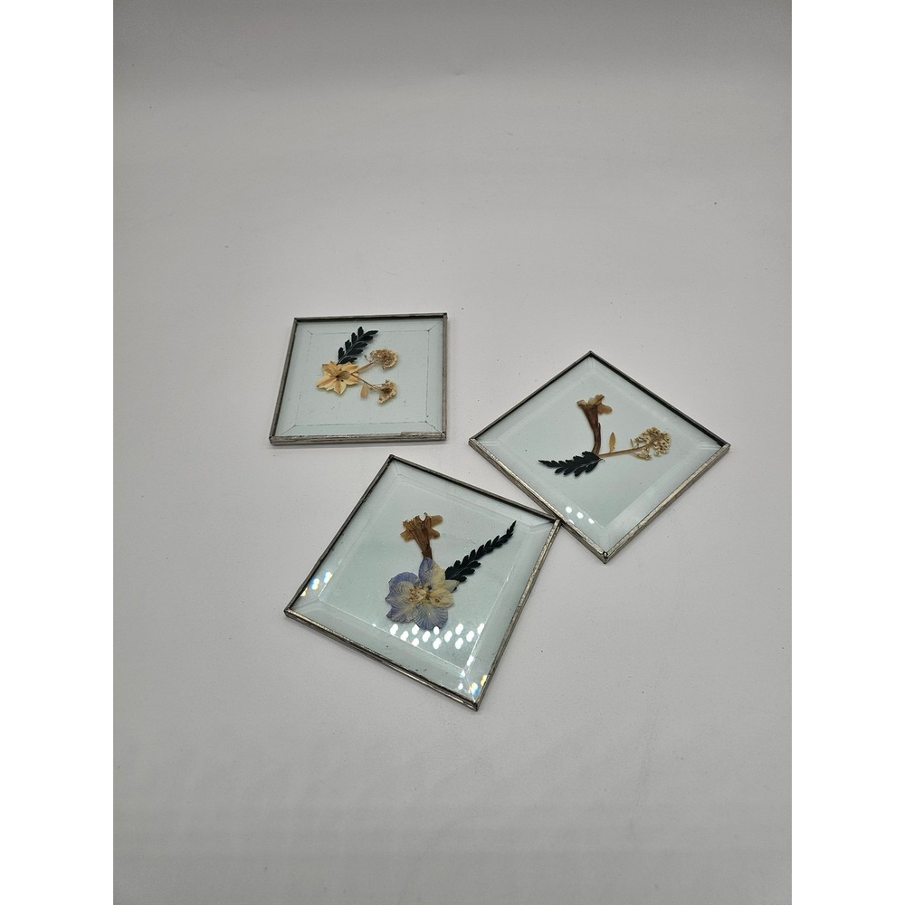 Pressed Flower Art Square Coaster Set Decor Botanical Nature